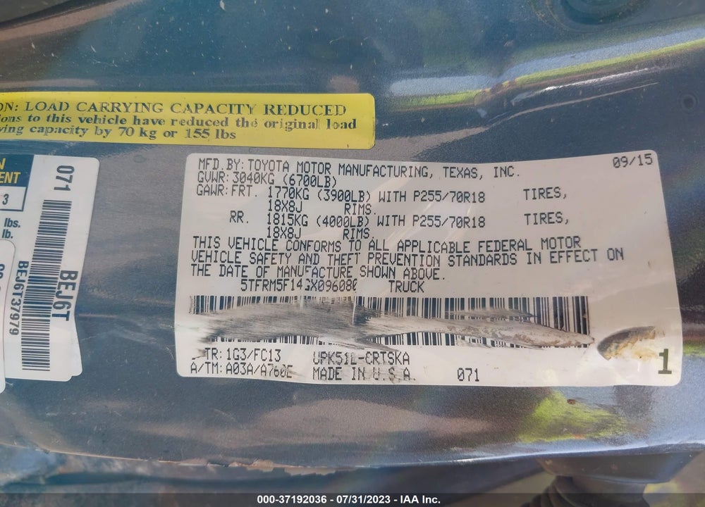 2016 TOYOTA TUNDRA SR5 4.6L V8 VIN: 5TFRM5F14GX096080