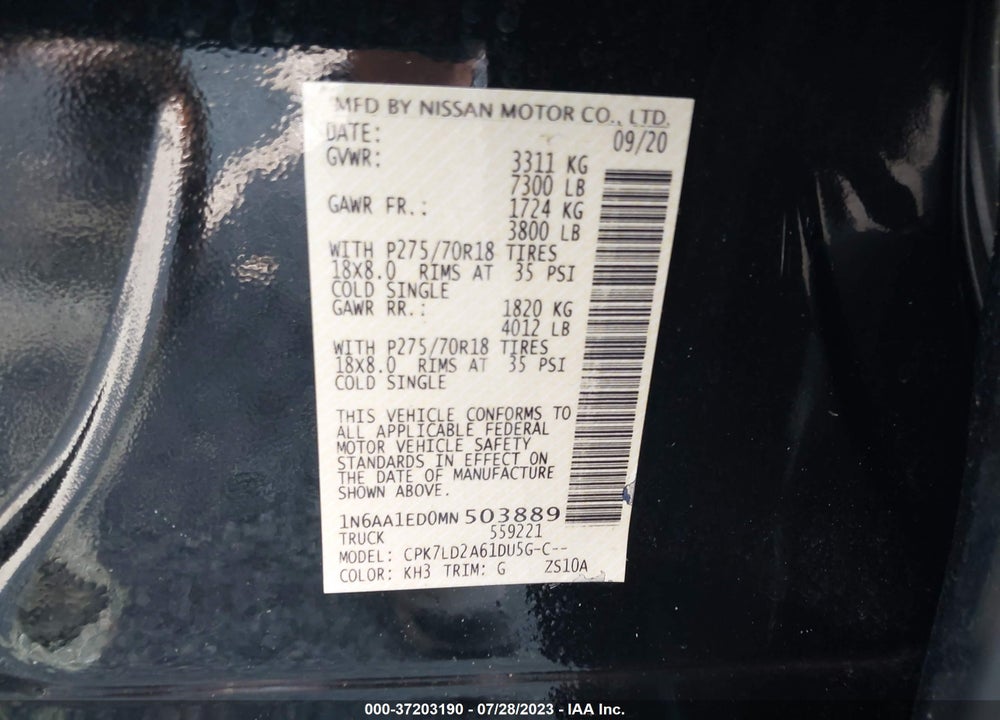 2021 NISSAN TITAN PRO-4X 4X4 VIN: 1N6AA1ED0MN503889