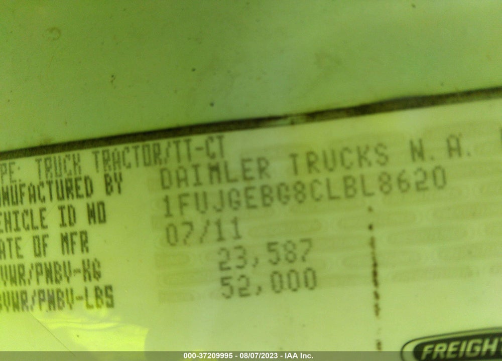 2012 FREIGHTLINER CASCADIA 125 VIN: 1FUJGEBG8CLBL8620