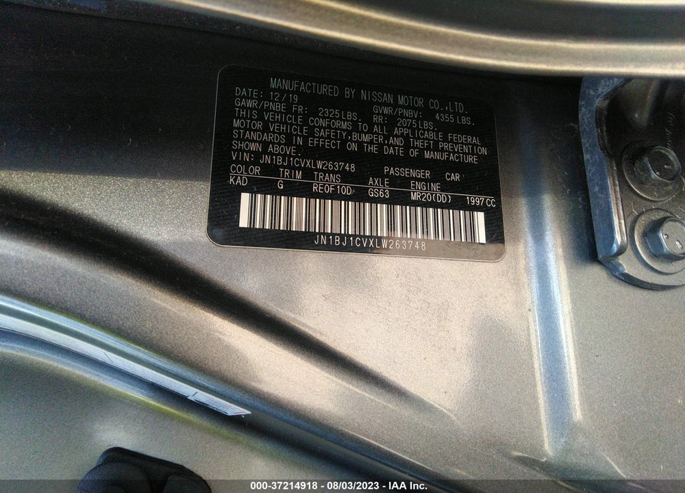 2020 NISSAN ROGUE SPORT S FWD XTRONIC CVT VIN: JN1BJ1CVXLW263748