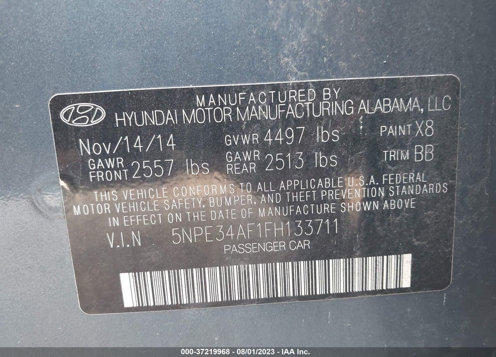 2015 HYUNDAI SONATA LIMITED VIN: 5NPE34AF1FH133711