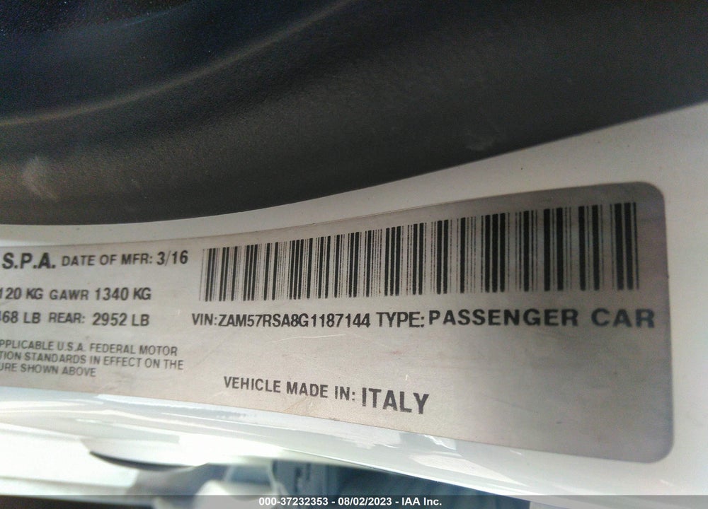 2016 MASERATI GHIBLI S VIN: ZAM57RSA8G1187144