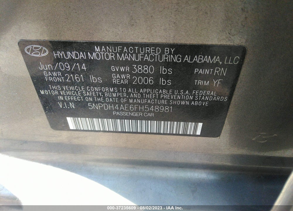 2015 HYUNDAI ELANTRA SE VIN: 5NPDH4AE6FH548981