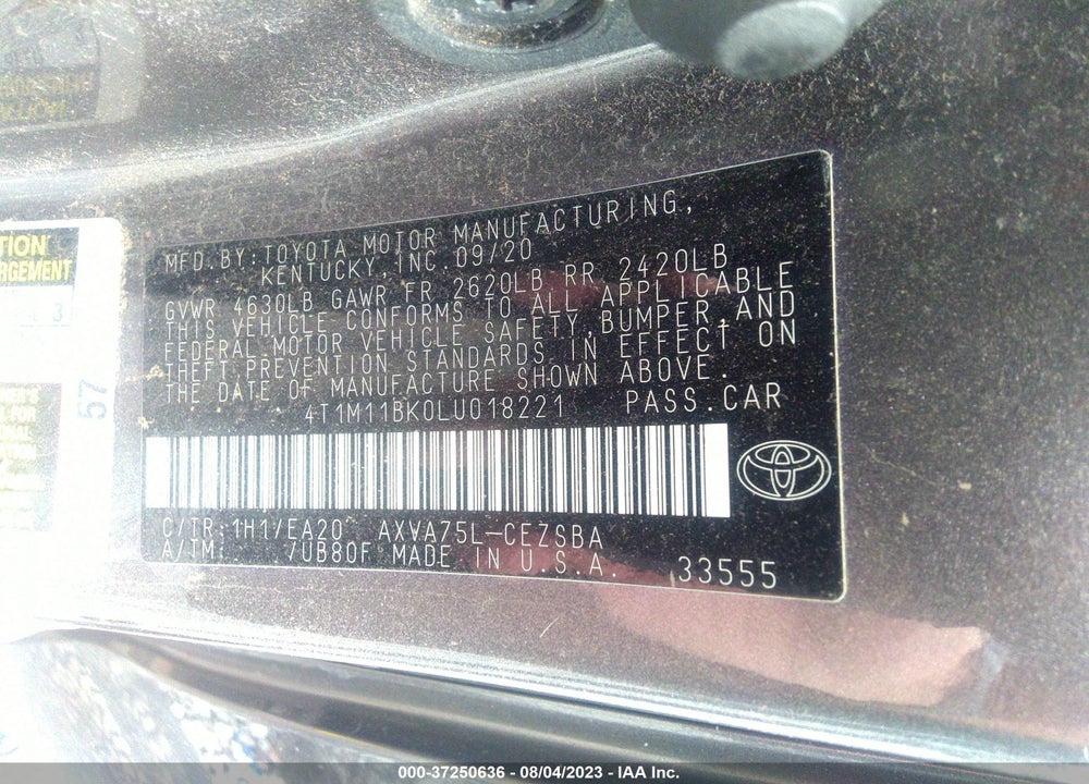 2020 TOYOTA CAMRY SE AWD VIN: 4T1M11BK0LU018221