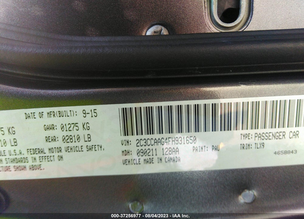 2015 CHRYSLER 300 LIMITED VIN: 2C3CCAAG4FH931650