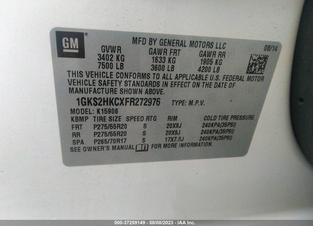 2015 GMC YUKON XL 1500 SLT VIN: 1GKS2HKCXFR272976