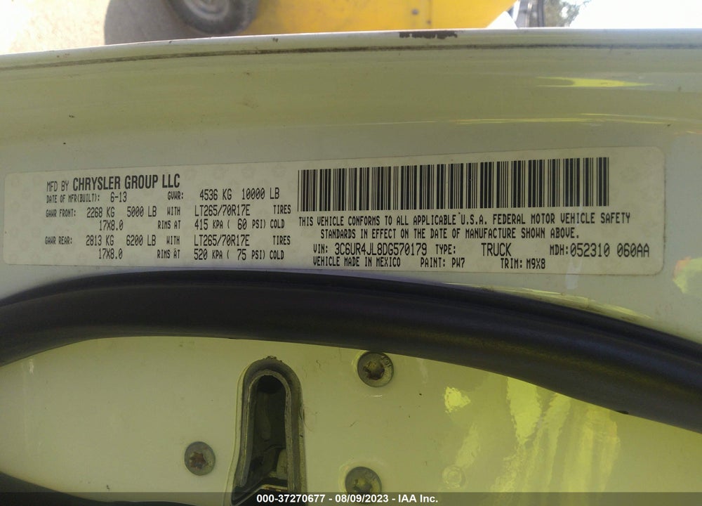 2013 RAM 2500 VIN: 3C6UR4JL8DG570179