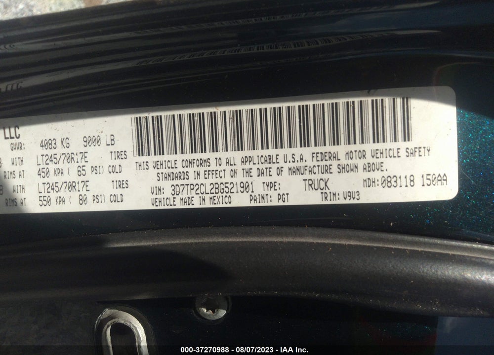 2011 RAM 2500 ST VIN: 3D7TP2CL2BG521901
