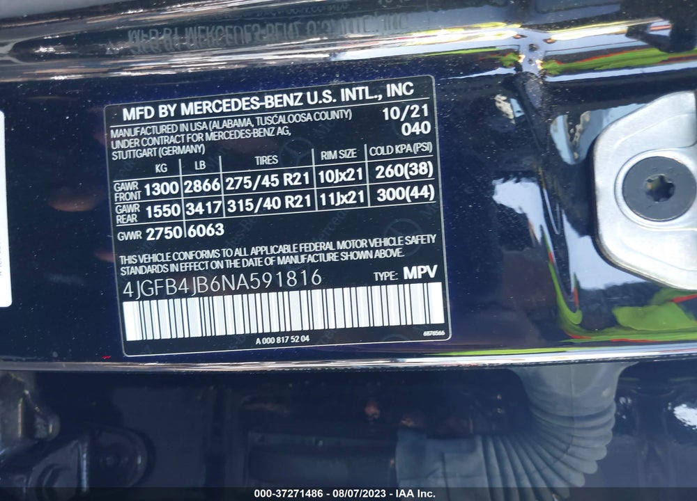 2022 MERCEDES-BENZ GLE 350 VIN: 4JGFB4JB6NA591816