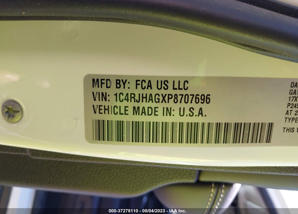 2023 JEEP GRAND CHEROKEE VIN: 1C4RJHAGXP8707696
