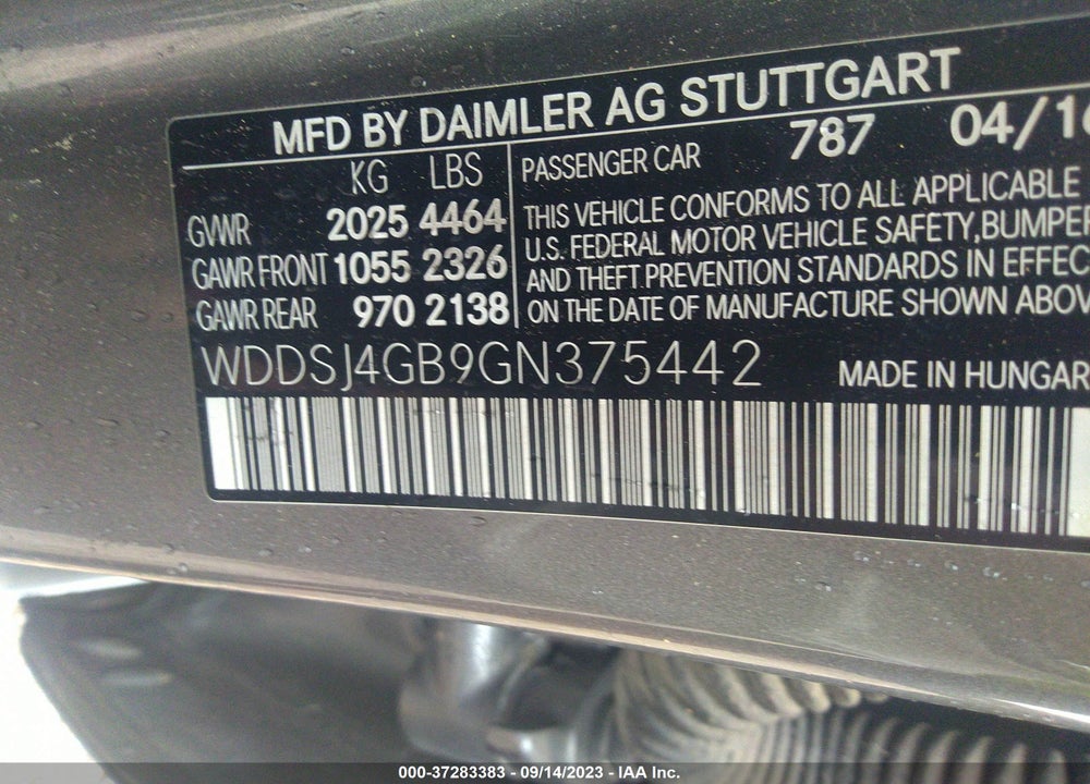 2016 MERCEDES-BENZ CLA 250 VIN: WDDSJ4GB9GN375442