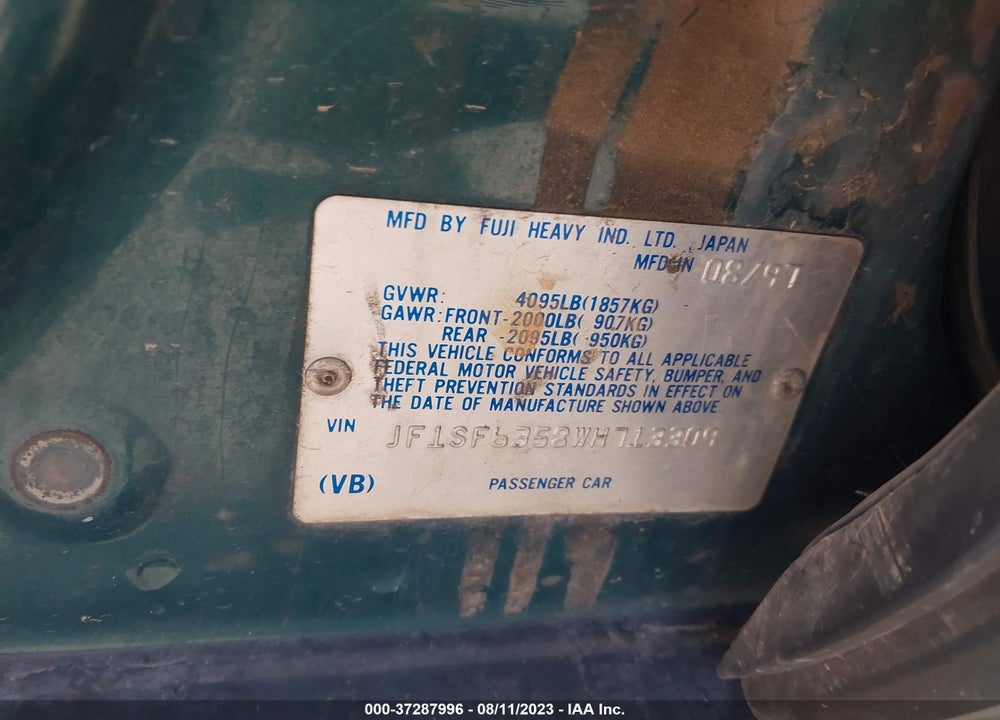 1998 SUBARU FORESTER L VIN: JF1SF6358WH713309