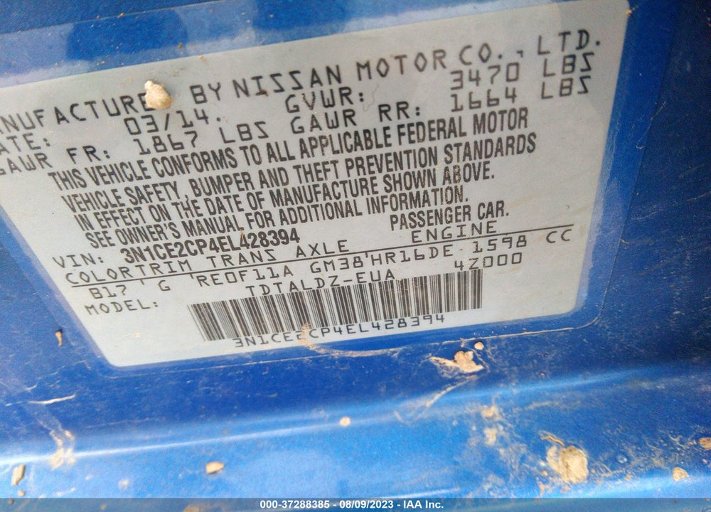 2014 NISSAN VERSA NOTE SV VIN: 3N1CE2CP4EL428394