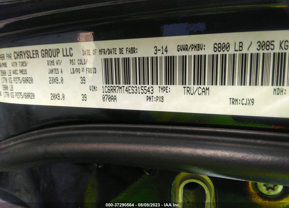 2014 RAM 1500 SPORT VIN: 1C6RR7MT4ES315543