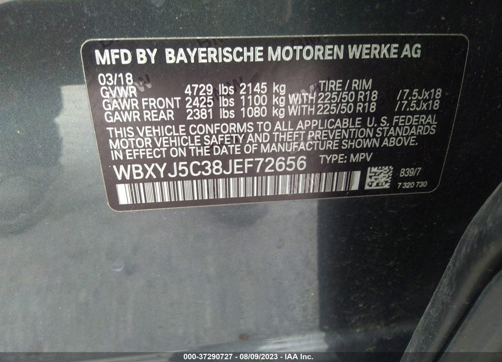 2018 BMW X2 XDRIVE28I VIN: WBXYJ5C38JEF72656