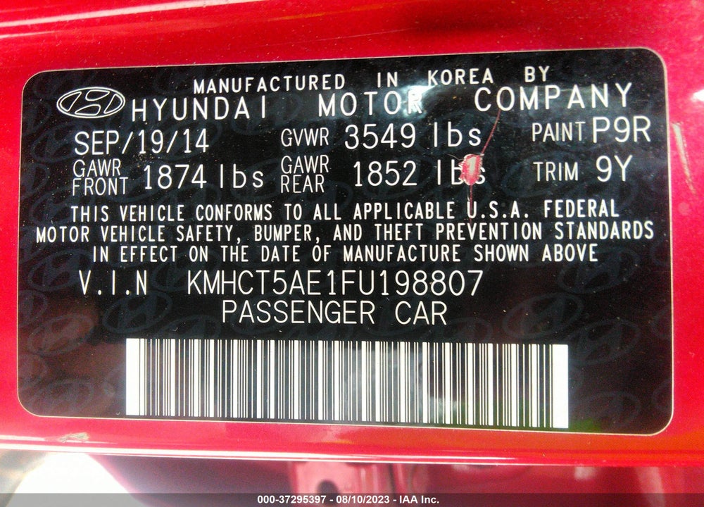 2015 HYUNDAI ACCENT GS VIN: KMHCT5AE1FU198807