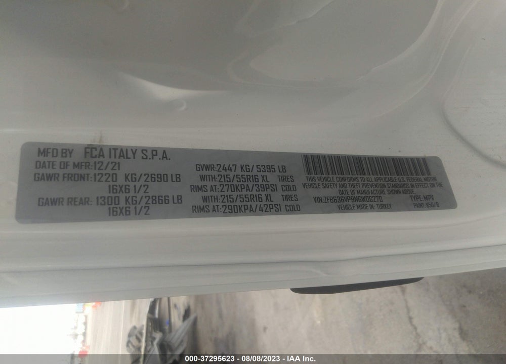 2022 RAM PROMASTER CITY VIN: ZFB636VP9N6W06270