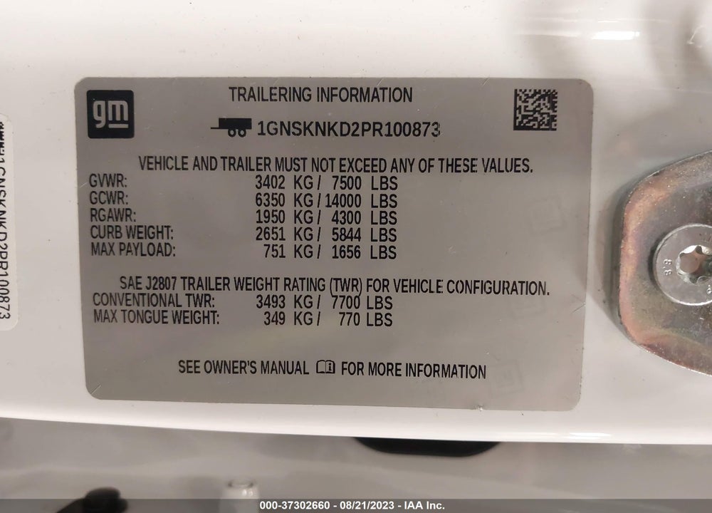 2023 CHEVROLET TAHOE 4WD LT VIN: 1GNSKNKD2PR100873