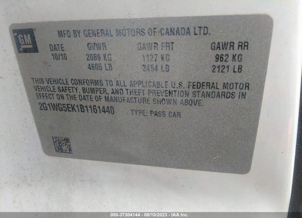 2011 CHEVROLET IMPALA LT VIN: 2G1WG5EK1B1161440