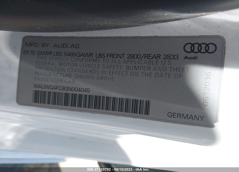 2016 AUDI A7 3.0T PREMIUM PLUS VIN: WAUWGAFC8GN004045
