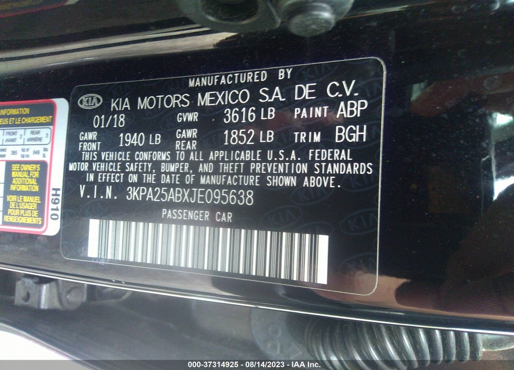 2018 KIA RIO LX VIN: 3KPA25ABXJE095638