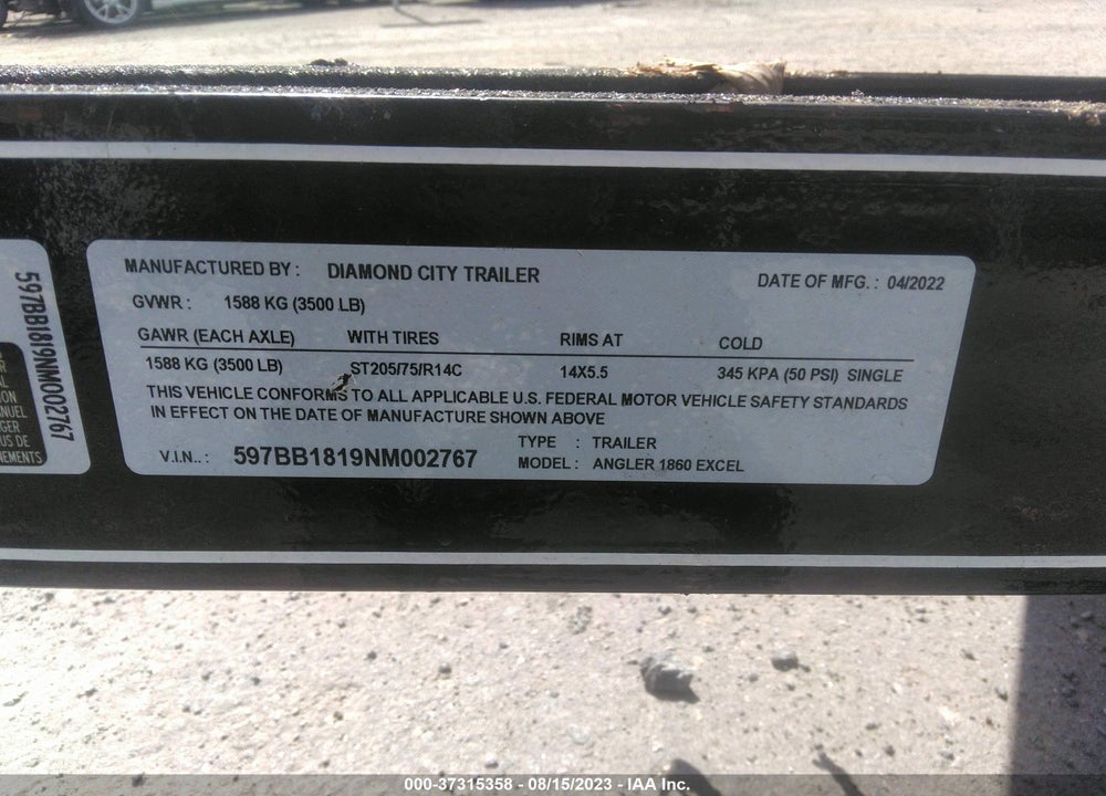 2022 TRAILER EXCELL BOAT - MOTOR - VIN: XCL11047D222