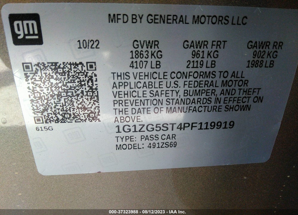 2023 CHEVROLET MALIBU FWD RS VIN: 1G1ZG5ST4PF119919