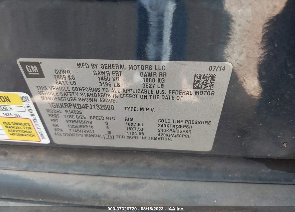 2015 GMC ACADIA SLE-2 VIN: 1GKKRPKD4FJ132600