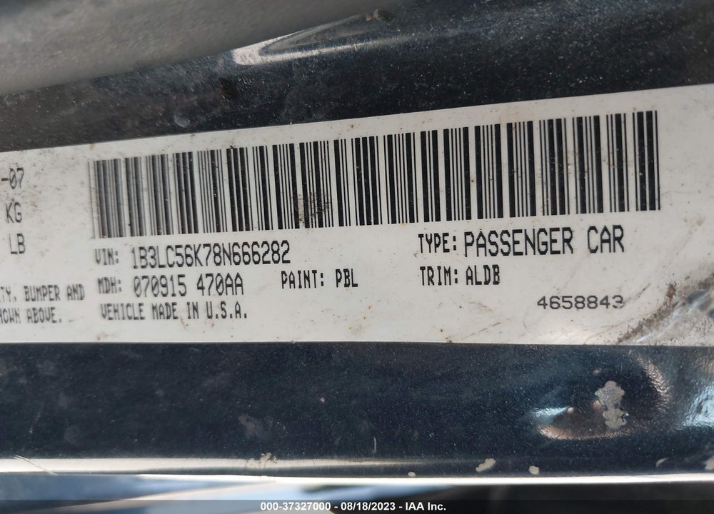 2008 DODGE AVENGER VIN: 1B3LC56K78N666282