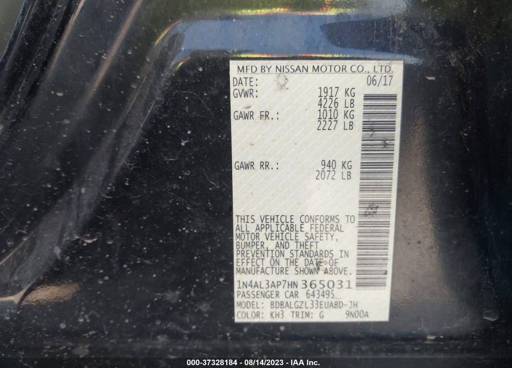 2017 NISSAN ALTIMA 2.5 S VIN: 1N4AL3AP7HN365031