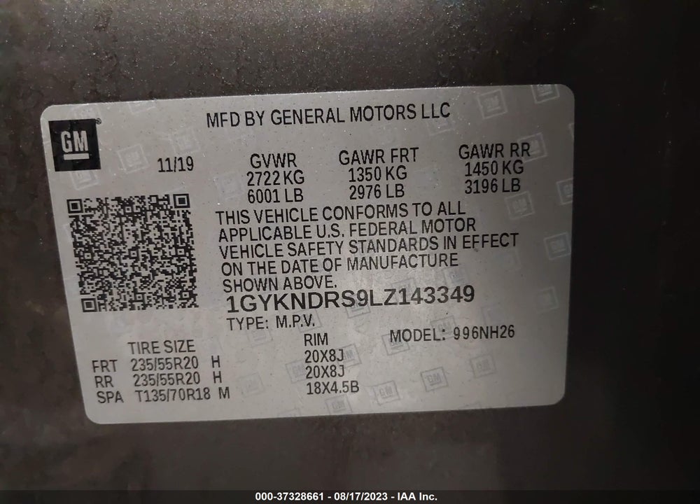 2020 CADILLAC XT5 AWD PREMIUM LUXURY VIN: 1GYKNDRS9LZ143349