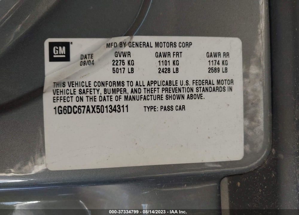 2005 CADILLAC STS V8 VIN: 1G6DC67AX50134311