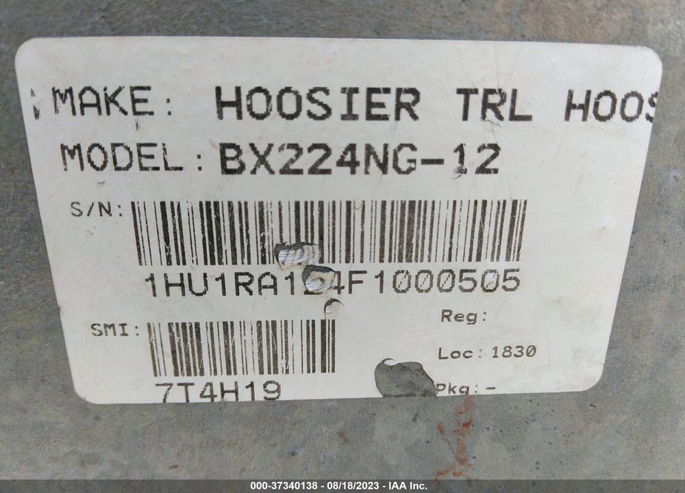 2015 HOOSIER BX224NG-12 VIN: 1HU1RA124F1000505