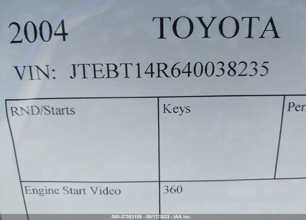 2004 TOYOTA 4RUNNER SR5 V8 VIN: JTEBT14R640038235