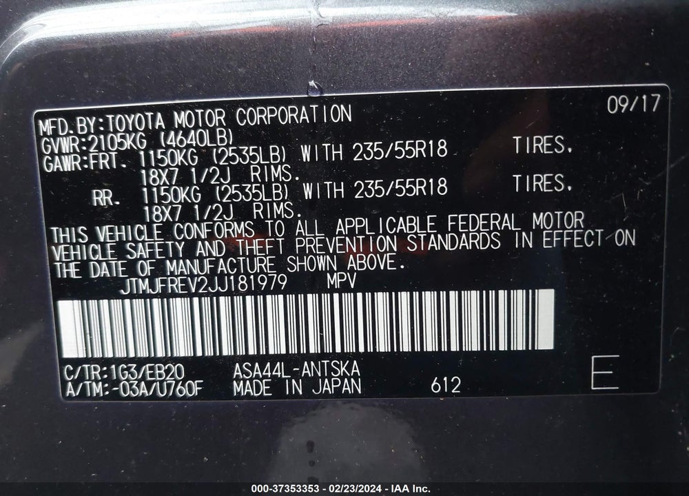2018 TOYOTA RAV4 SE VIN: JTMJFREV2JJ181979