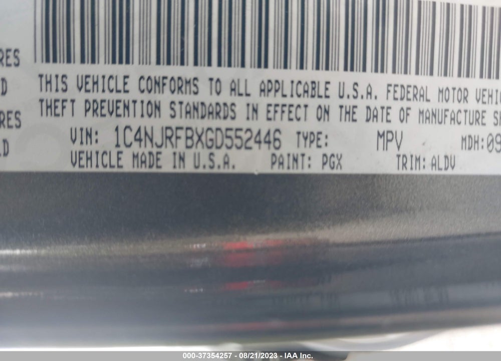 2016 JEEP PATRIOT HIGH ALTITUDE EDITION VIN: 1C4NJRFBXGD552446