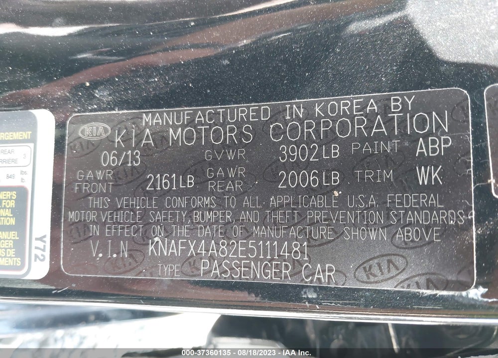 2014 KIA FORTE VIN: KNAFX4A82E5111481