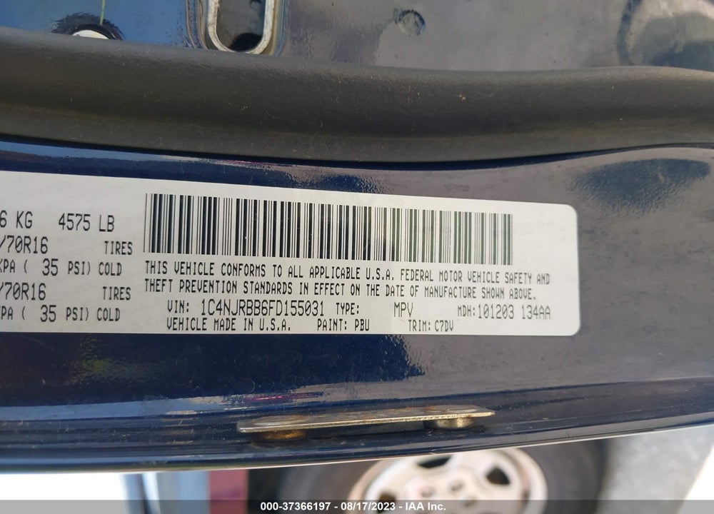 2015 JEEP PATRIOT SPORT VIN: 1C4NJRBB6FD155031