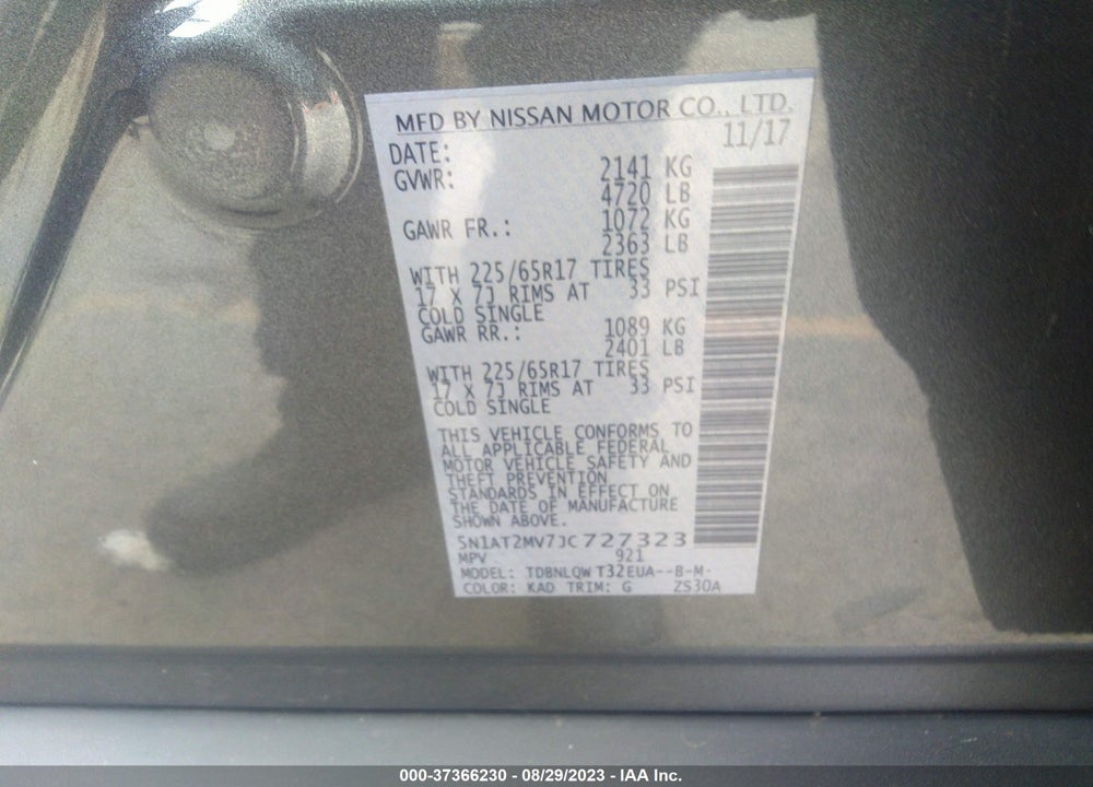 2018 NISSAN ROGUE VIN: 5N1AT2MV7JC727323