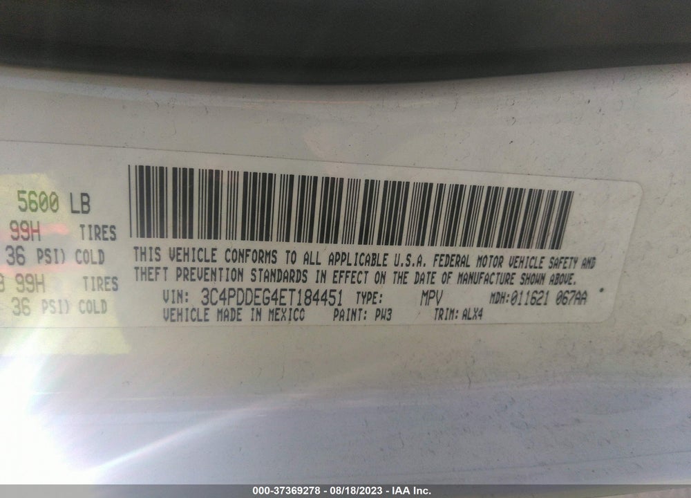 2014 DODGE JOURNEY R/T VIN: 3C4PDDEG4ET184451