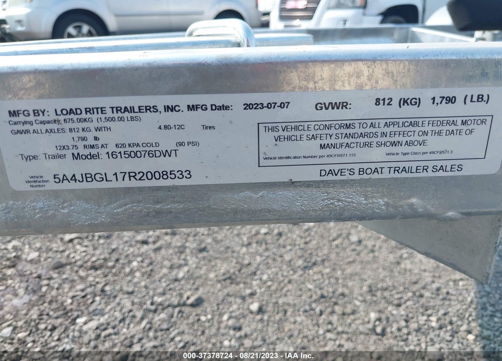 2024 LOAD RITE BOAT TRAILER 1615007 VIN: 5A4JBGL17R2008533