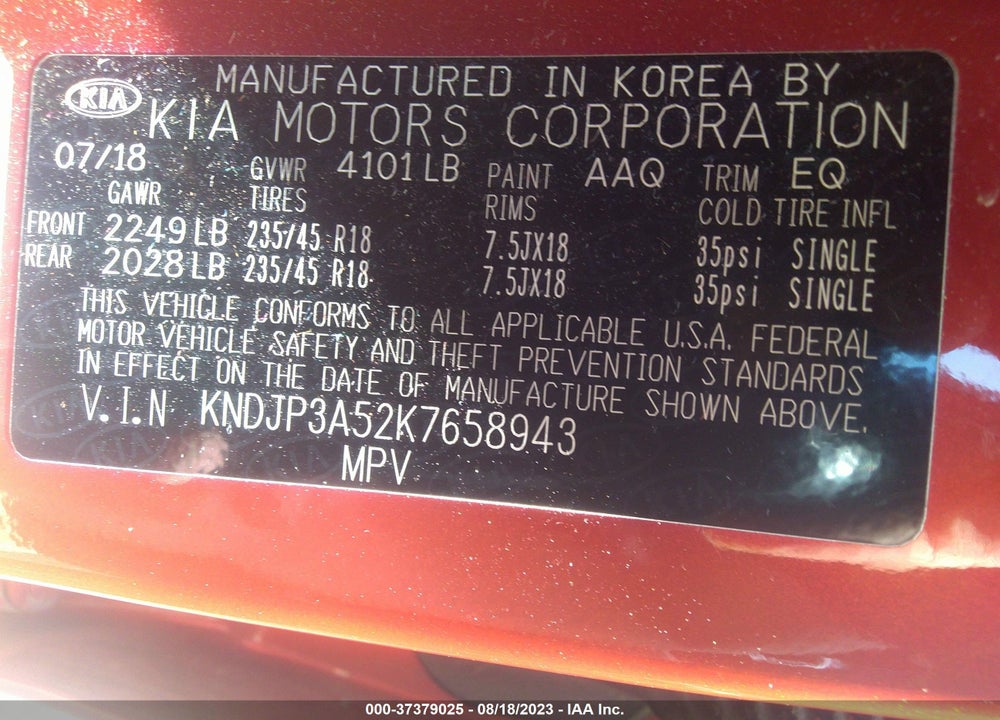 2019 KIA SOUL VIN: KNDJP3A52K7658943