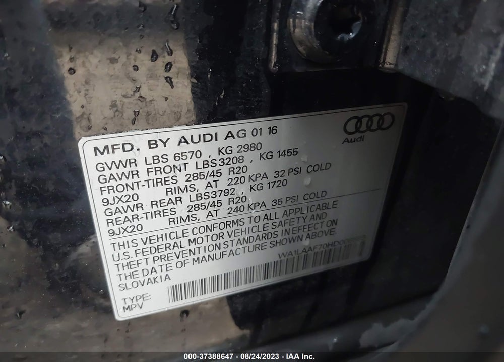2017 AUDI Q7 3.0T PREMIUM VIN: WA1LAAF70HD006593