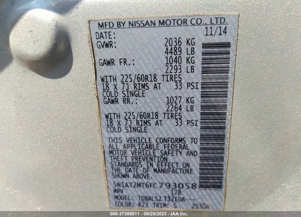 2015 NISSAN ROGUE VIN: 5N1AT2MT6FC793058