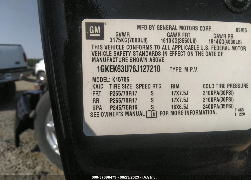 2006 GMC YUKON DENALI VIN: 1GKEK63U76J127210
