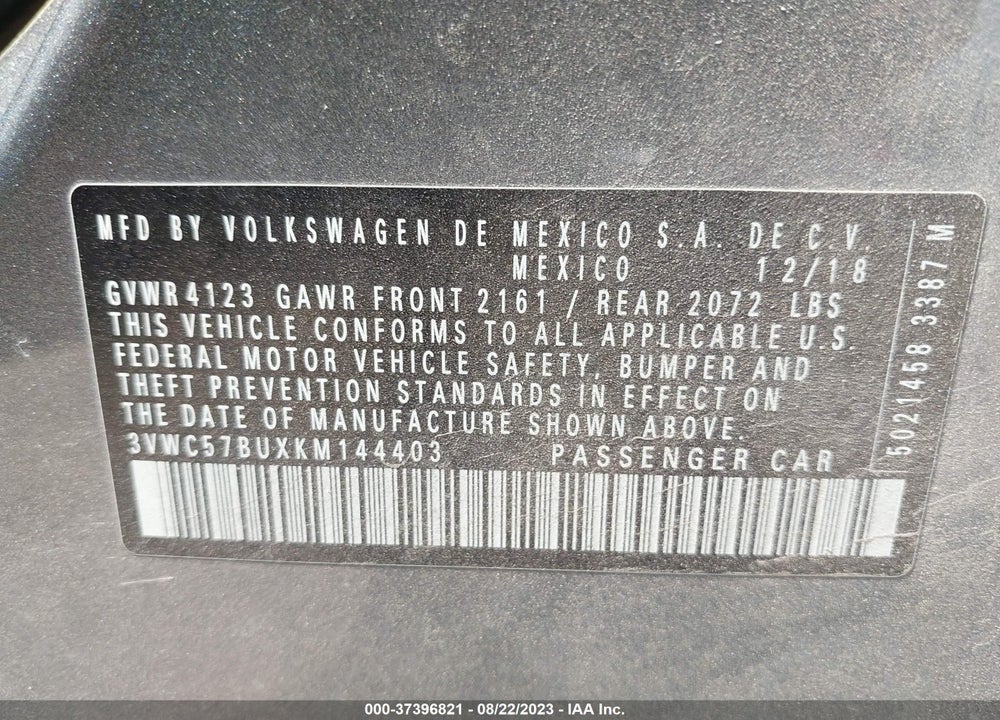 2019 VOLKSWAGEN JETTA 1.4T R-LINE/1.4T S/1.4T SE VIN: 3VWC57BUXKM144403