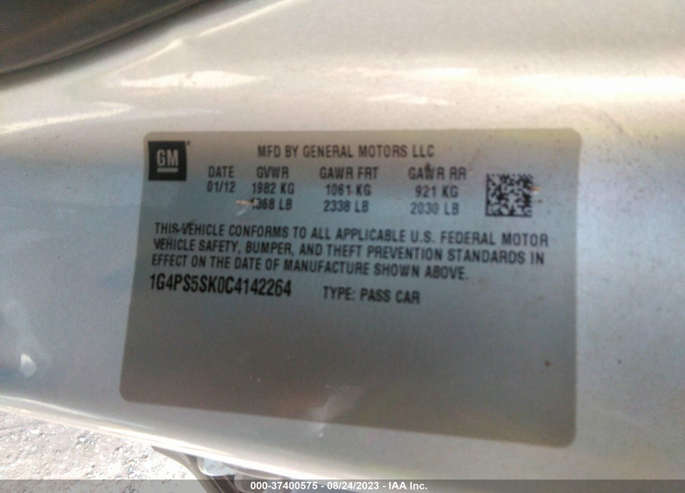 2012 BUICK VERANO LEATHER GROUP VIN: 1G4PS5SK0C4142264