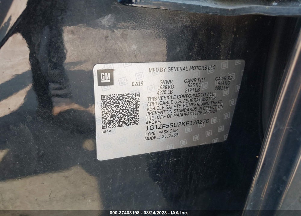 2019 CHEVROLET MALIBU HYBRID VIN: 1G1ZF5SU2KF178276