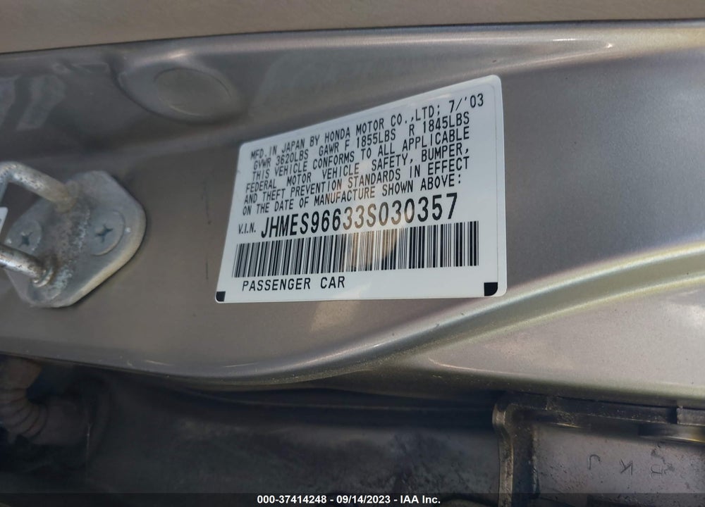 2003 HONDA CIVIC HYBRID VIN: JHMES96633S030357