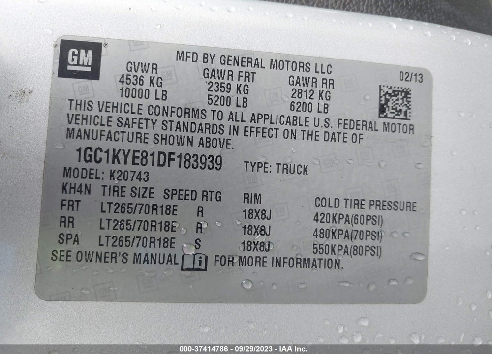 2013 CHEVROLET SILVERADO 2500HD VIN: 1GC1KYE81DF183939